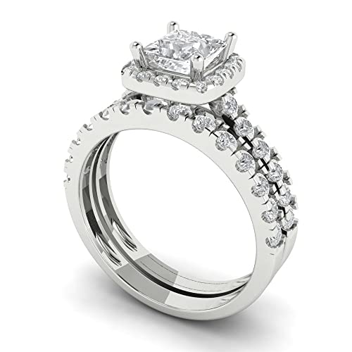 2.01 ct Princess Cut Clear Simulated Diamond 14k White Gold Halo Solitaire W/Accents Wedding Engagement Promise Ring2