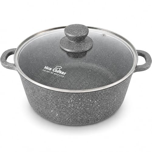 Nice Cooker - Faitout Cocotte Marmite Roc-Tec® 16,20,24 ou 28 cm + Couvercle Vraies Particules de Pierre. Antiadhésif. Tous Feux dont Induction + Four (16cm)