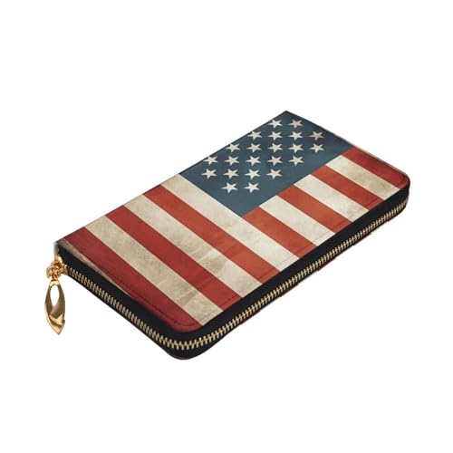 Vintage American USA Flag Wallet for Men Women Long Purse Leather Clutch Large Business Handbag Travel Phone Holder Credit Card Holder Money Case with Zipper Leather Wallets Gift3