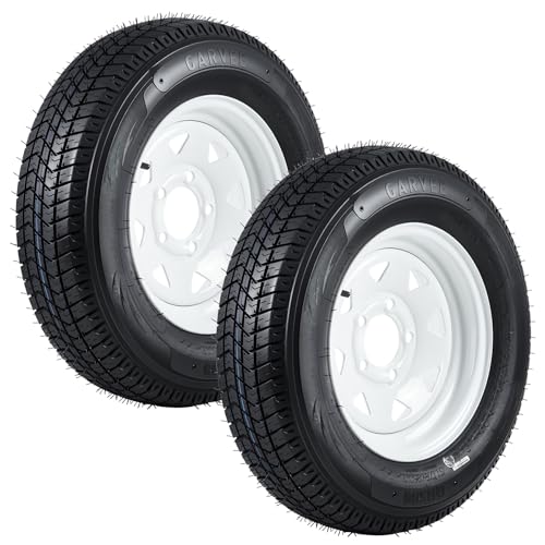 GarveeTech ST175/80D13 Trailer Tire and Wheel Assembly, Heavy-Duty Load Range C 6PR, 5 Lug White Modular Wheel, 13 Inch Tires for Utility/Boat/Camper Trailers, Set of 2