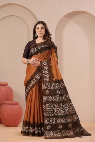 Image of TAMAIRA FASHION Mulmul Pure Cotton Saree For Woman Batik Printed|Office Wear Daily Wear Sarees For Women Without Blouse Piece (Available in 13 Colours)