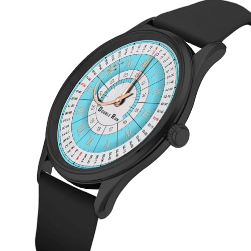 Image of DOUBLERUN Black Case Silicone Strap, 24-Hour Display, Roman Numerals, Analog Watch