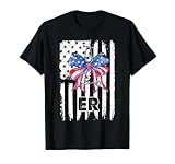 Emergency Department 4th of July Bow Stethoscope USA Flag T-Shirt