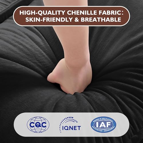 Image of Ihanherry 77 inch L Shaped Modern Sofa Modular Sectional Cloud Couch with Ottoman, 3-Seat Chenille Deep Seat Sofa with Pillow for Living Room, Bedroom and Apartment, Black