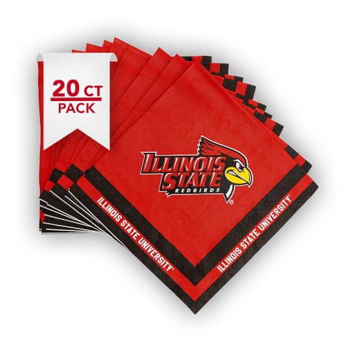 Desert Cactus Illinois State University Disposable Napkins Redbirds ISU 20 Count 2 Ply 13 inch Dinner Square for Tailgates, Graduation, Party and Game Day Tableware Decoration (Design A)