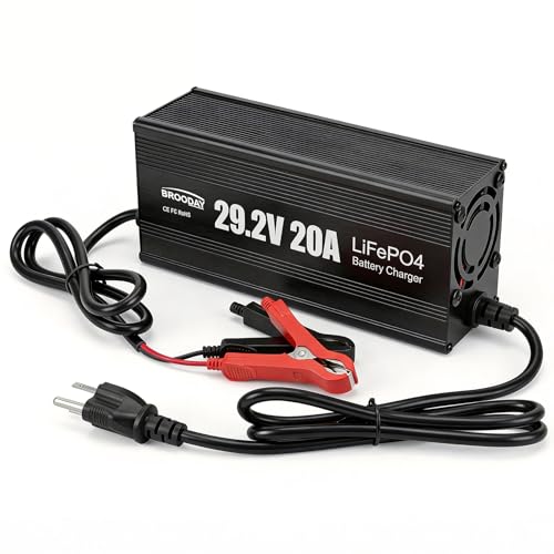 BROODAY 24V 20A LiFePO4 Battery Charger 29.2V Lithium Battery Charger Fast Charging Over-Current and Over-Voltage Protection for 24V Lithium Iron Phosphate Batteries