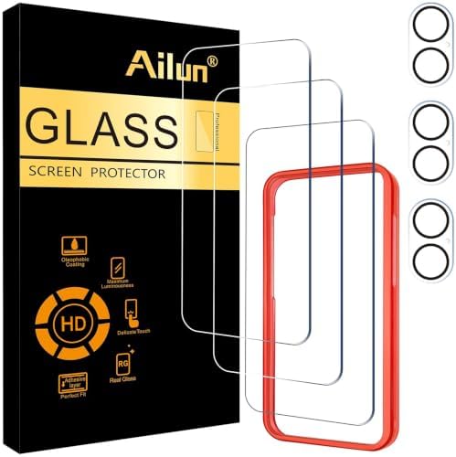 Ailun Screen Protector + Camera Lens Protector for iPhone 16, 3+3 Pack