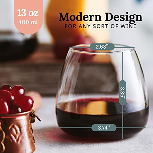 Sipour Stemless Set 4 (13.5 Oz) – Hand-Blown Crystal Lead-Free Short Wine Glasses – Elegant Modern Round For Hosting Parties #TOP2