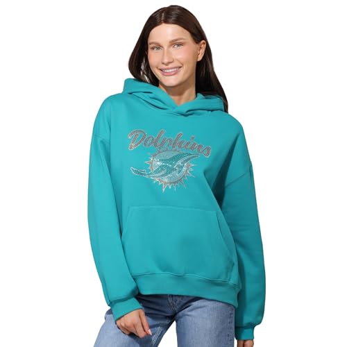FOCO Miami Dolphins NFL Womens Rhinestone Logo Oversized Hoodie - XXL