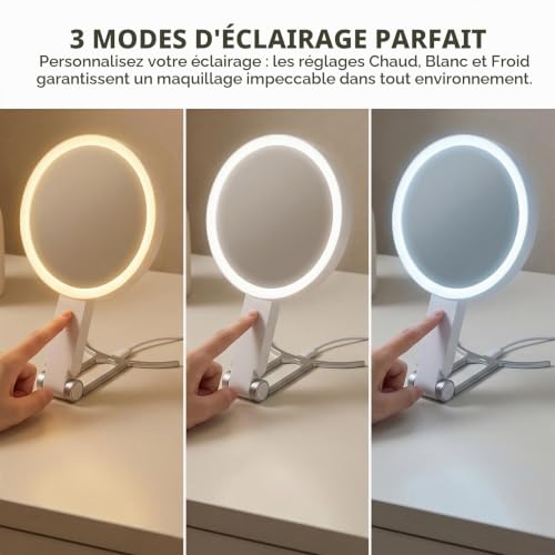 Gowkeey Miroir Grossissant Lumineux,Miroir grossissant Double Face 1X/30X – vue 4