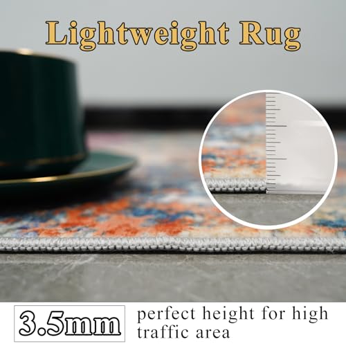 2x6 Hallway Washable Runner Rug - Modern Abstract Stain Resistant Rug Runner for Kitchen Home Indoor Mat for Laundry, Bedroom Non Slip Thin Super Soft Room Decor Floor Carpet 2x6 Colorful/Multi