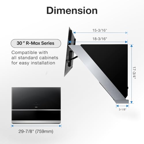 ROBAM Under Cabinet Range Hood 30" R-Max, 850 CFM Vent Hood with Touch Control, Ducted Tempered Glass & Stainless Steel Side-Draft Design Exhaust Hood for Modern Kitchen
