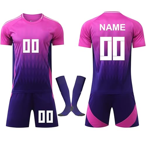 Personalisiertes Kinder Fußballtrikot 24/25 – Heim & Auswärts Kit Personalisiertes Name & Nummer, inkl. T-Shirt, Shorts & Socken – für Jungen Mädchen Violett