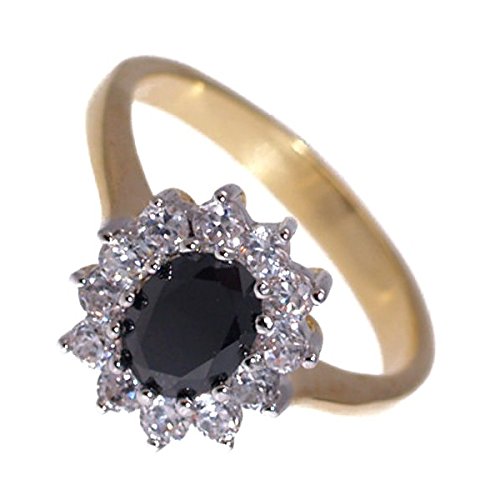 AJ Fashion JewelleryPrincess Lge Gold Rhodium Plated Jet CZ Dress Ring sz R