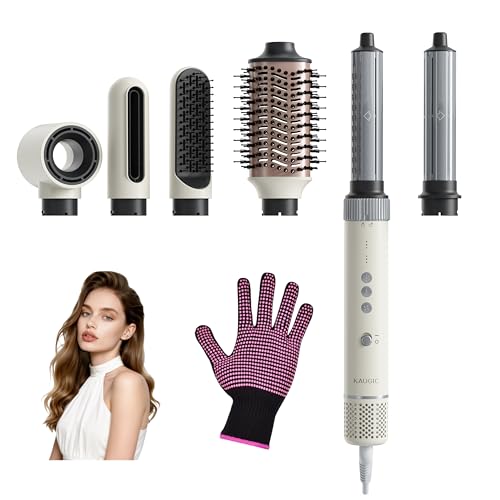 6-in-1 Hairstyler Airstyler Lockenstab 110000 U/Min Hochgeschwindigkeit Lonen Föhn Locken oder Glätten Föhnbürste Warmluftbürste Rundbürstenföhn Lockenföhn Haartrockner- Cremeweiß