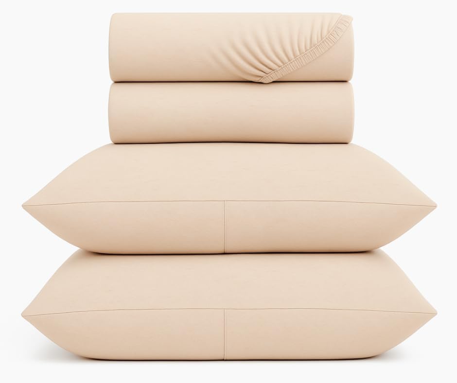 Miniatura 8 de Juego de sábanas 100% algodón con bolsillo profundo, tejido de camiseta, extra suave, fácil ajuste, juego de 3 piezas con funda de almohada, para