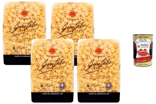 Italian Gourmet Pasta Ditaloni Rigati 4 x 500 g – Gerillte Röhrennudeln aus Hartweizengrie...