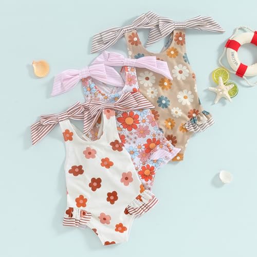 Toddler Kids Girl Swimsuit Flower Bathing Suit Swimwear One Piece Bowknot Sleeveless Swimming Suit Beachwear2