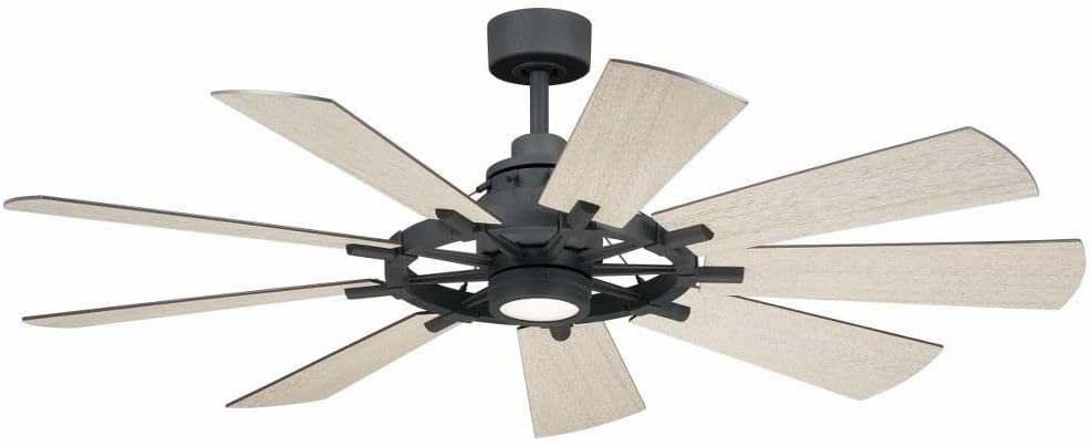 Kichler Gentry 60 inch Ceiling Fan with Integrated LED Light in Anvil Iron, for larger rooms, Dining Room, Living Room and Kitchen, (60"Dia x 16.75"H), 300260AVI