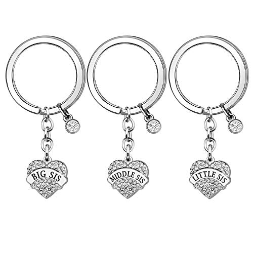 Sister Gifts, 3 Pcs Sister Keychains Key Rings Keyring for Big Sister Middle