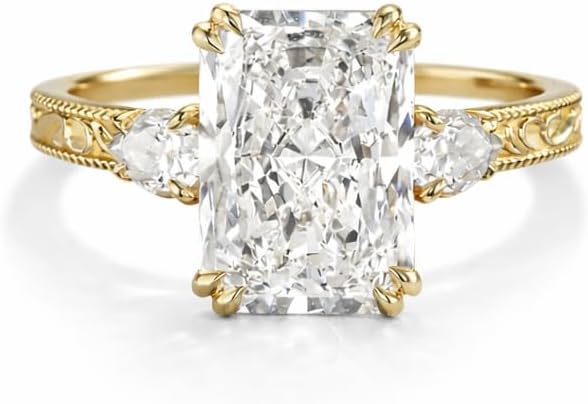 Radiant Cut Moissanite Engagement Ring 18K Yellow Gold Vintage Engraved Diamond Ring Antique Style Wedding Jewelry Gift For Women