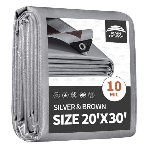 RAINDEWAY 20x30 Feet Tarps Heavy Duty Waterproof,10Mil Multipurpose Tarp