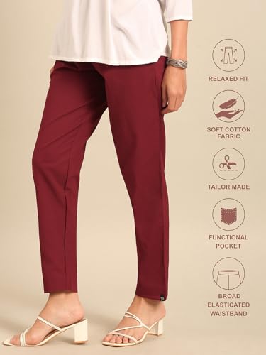 Image of TWIN BIRDS Women Cotton Straight Fit Pants | Ethnic Casual Daily Trousers