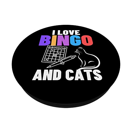 Cat Lover I Love Bingo And Cats Bingo PopSockets Swappable PopGrip, Black - Image 2