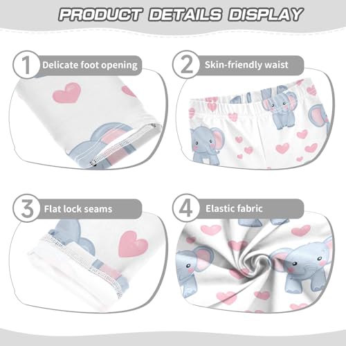 Wusikd Cute Elephants Girls' Leggings Toddler Doodles Hearts Pink Kids Yoga Pants Dance Active Tights 4T3