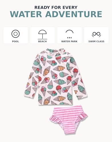 Image of VAENAIT BABY Girls Rash Guard Swimsuit UPF 50+ Long Sleeve Toddler Bathing Suit Ribbon Stawberry Floral Fruit for 2~8Years