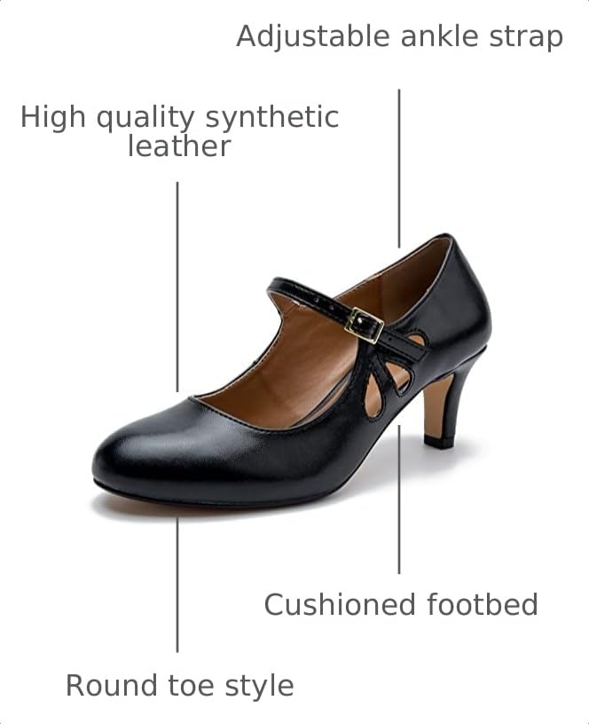 Image of MAIERNISI JESSI Unisex Men's Women's Mary Jane Pumps Round Toe Kitten Heel Hollow Out Shoes