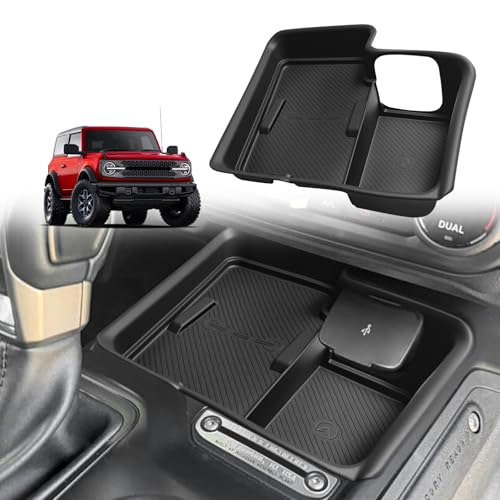 Image of Muslogy Center Console Inserts Compatible with 2025 2026 Ford Bronco Accessories, Center Console Wireless Charger Protective Mat Liner Anti-Slip Phone Charge Area Charging Protection
