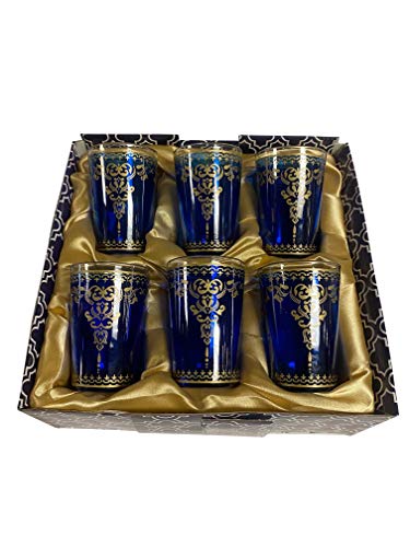 Marrakech Tea Time Moroccan Style Tea Glasses set of 6 in Cobalt Blue and Gold Design