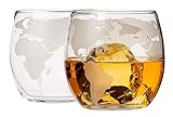 Whiskey Glasses Set of 2, Lead Free Old Fashioned Etched Globe Whiskey Tumblers - 10 oz Glassware for Scotch, Whiskey, Liquor and Cocktails