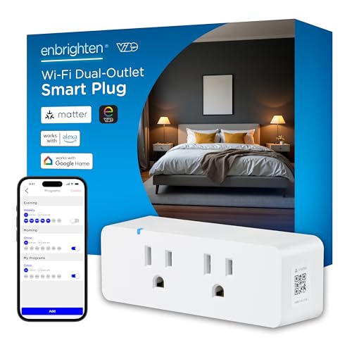 Enbrighten Vibe Indoor Dual-Outlet Wi‑Fi Matter Smart Plug, 2.4GHz, No