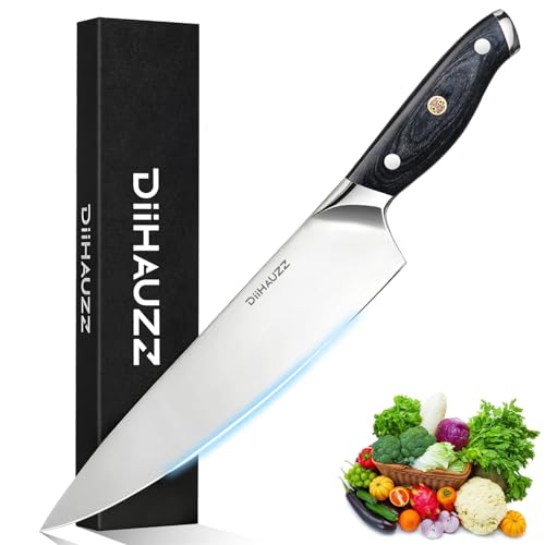 DiiHAUZZ Kochmesser, 20 cm Klingenlänge Küchenmesser, Profi Fleischmesser aus Rostfreiem Edelstahl 5Cr15MoV, Chefmesser mit Ergonomischer Pakkaholzgriff, Scharfes Messer, Geschenk für Männer & Lieber