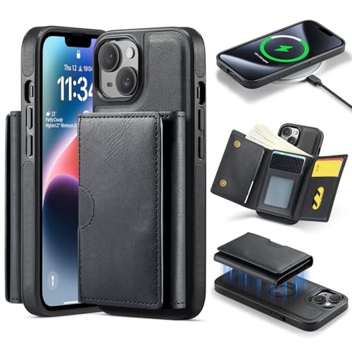 Coque iPhone 14 en cuir avec étui magnétique amovible et rabat de protection