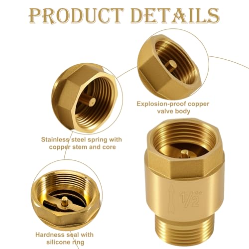1/2 Zoll Messing Rückschlagventil, 1/2 AG x 1/2 IG, DN15 Rückflussverhinderer mit Innengewinde und Außengewinde, 1/2 Zoll Vertikales Messing Rückschlagventil, Rücklaufventil für Pumpe, Garten