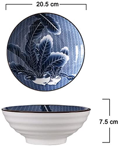 ERoomQ Pasta Bowls Large Soup Ramen Noodle Bowl Fruit Salad Mixing Serving Bowl Creative Hand-Painted Ceramic Tableware Microwave Safe 8 Inches,