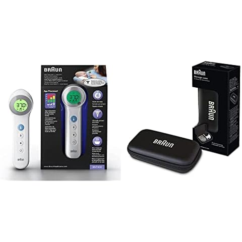 Braun No touch + touch Thermometer mit Age Precision (PositionCheck, duale Technologie, sicher, hygienisch, klinisch genau) BNT400 & Protective Aufbewahrungstasche für ThermoScan Ohrthermometer Cover
