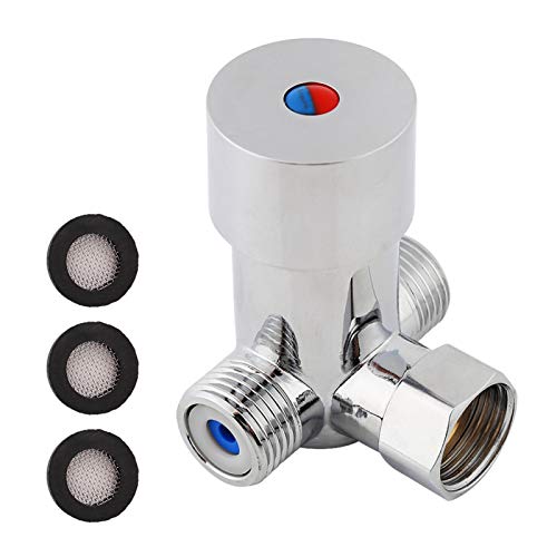 G1/2 Hot Cold Water Mixing Valve, 3 Ways Brass Thermostatic Mixer Valve Temperature Control for Automatic Faucet - Image 3