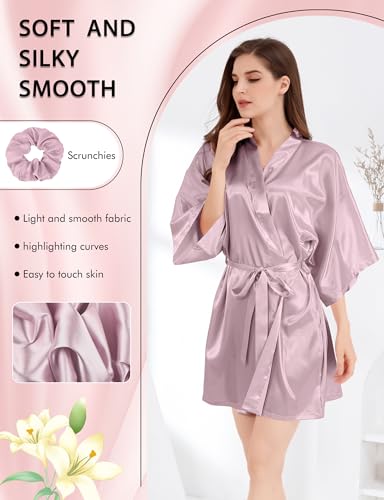 Image of MORFORU Women Bride Bridesmaid Silky Satin Kimono Robe Solid Color Sleepwear for Wedding Party Getting Ready, Short
