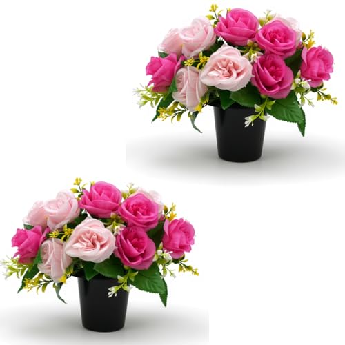 AIGOCITYLot de 2 Fleurs artificielles pour Pots funéraires,2 Couleurs Rose/Violet, Pots de Fleurs...