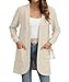 YSYOKOW Women Long Sleeve Open Front Cardigan Casual Lightweight Long Cardigans Loose Knit Outwear with Pockets(Beige, Medium)