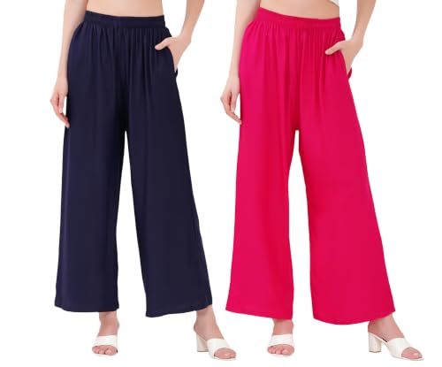 Image of Buy That Trendz Palazzo Pants for Women Rayon Elasticated Regular Fit Flared Wide Leg M to 6XL Pack of 2