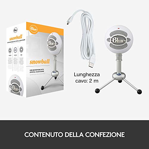 Blue Snowball Microfono USB per Registrazione, Streaming, Podcast, Gaming su PC e Mac, Mic a Condensatore con Modelli Polari Cardioide e Omnidirezionale e Design Retrò Elegante - Bianco - Microfono streaming - Immagine 9