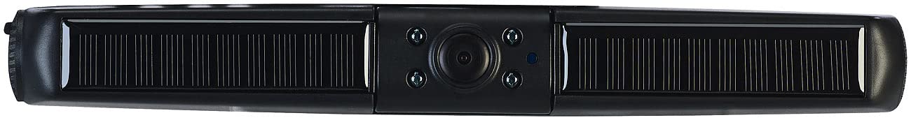 Lescars Frontkamera Auto: Solar-Funk-Front- und Rückfahrkamera mit Full HD und 5" Monitor (Einparkhilfe vorne, Kabellose Rückfahrkamera, IP)