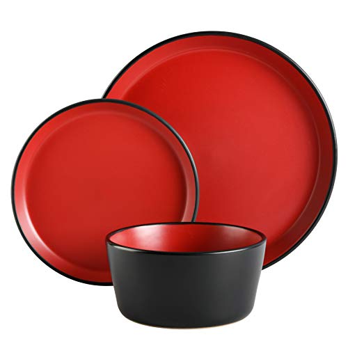 Image of Gibson Home Sofia Coupe Stoneware Dinnerware Set, Service for 4 (12pcs), Matte Red