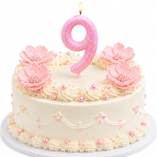 Image of Wanna Party Glitter Designer Pink Number 9 Birthday Candle, Numerical Cake Candle for 9th Birthday, Cake Cutting, Party Decoration & Celebration Supplies - 1PC
