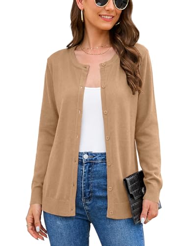 Image of Veryoung Women's 2026 Long Sleeve Lightweight Crewneck Casual Cardigan Sweater S-3XL
